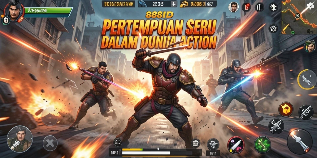 Screenshot utama menunjukkan karakter bertempur dalam pertempuran seru.