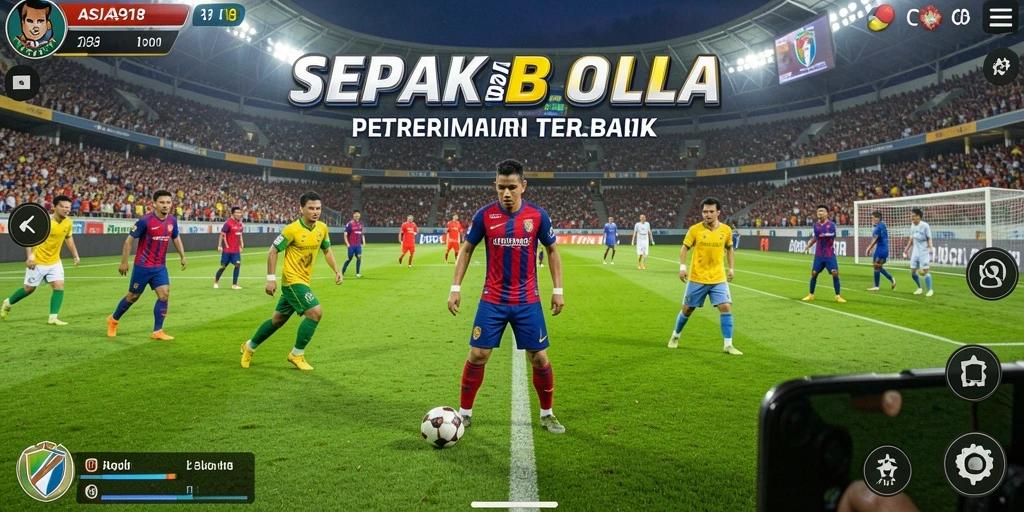 Screenshot gameplay ASIA918 menunjukkan aksi sepak bola yang mendebarkan.