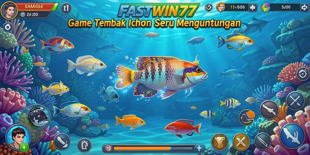 Screenshot gameplay FASTWIN77 menampilkan aksi Tembak Ikan yang seru.