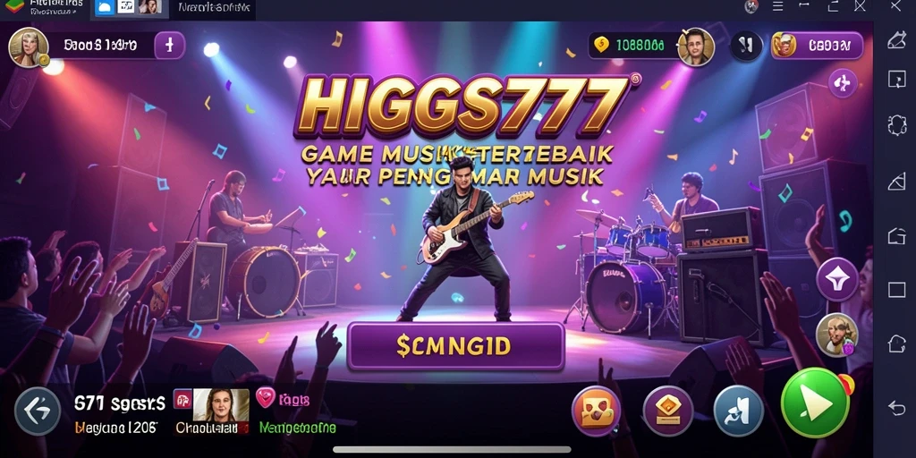 Tangkapan layar utama HIGGS777 menampilkan gameplay menarik dengan musik.