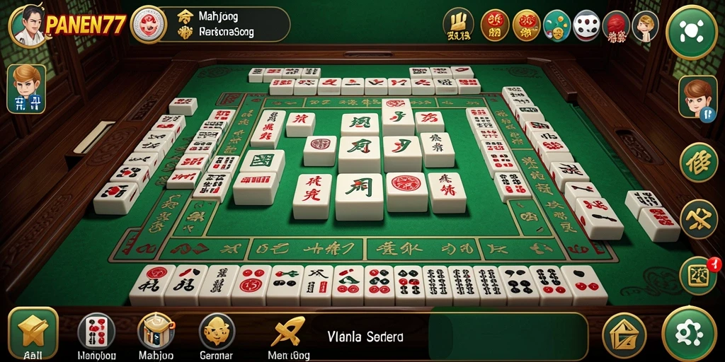 Screenshot tampilan gameplay PANEN77 dengan desain Mahjong yang menarik.