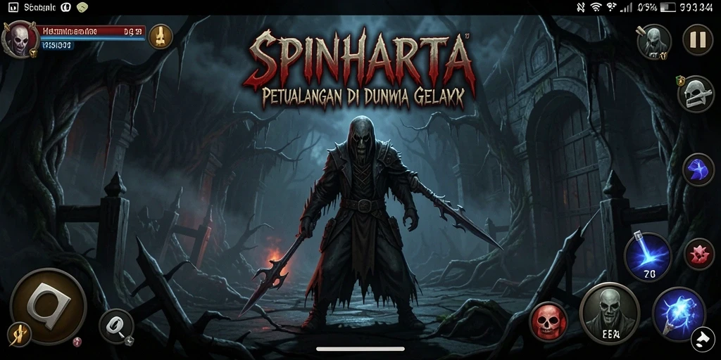 Screenshot menunjukkan suasana mencekam dalam gameplay SPINHARTA.
