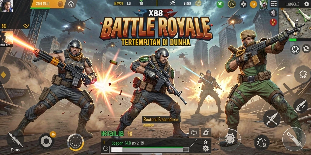 Screenshot menunjukkan aksi mendebarkan dalam gameplay Battle Royale.